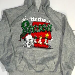 Peanuts Snoopy Holiday Graphic Sweatshirt Hoodie Size Jr Small (3-5) Gray